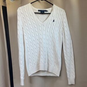 Ralph Lauren Sport Cable Knit V-Neck Small Sweater Women's Ivory / Cream